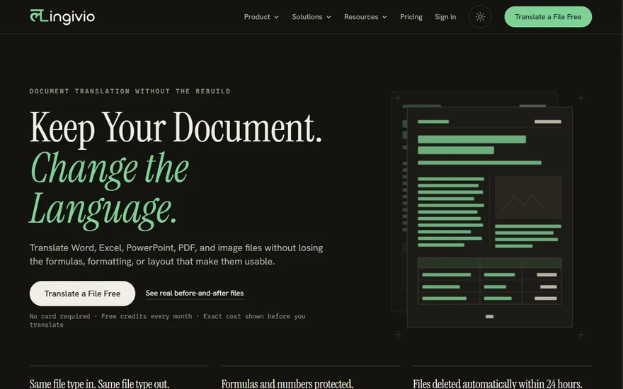 Lingivio homepage — Keep your document. Change the language.