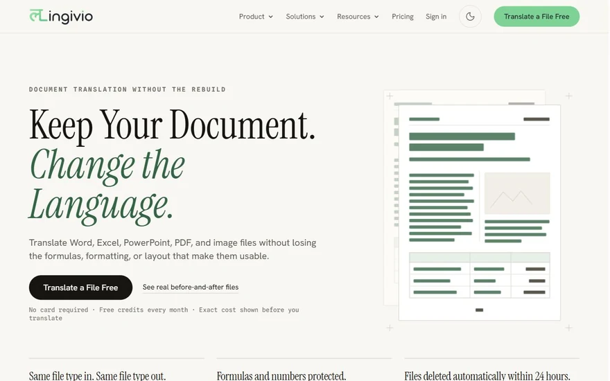 Lingivio homepage — Keep your document. Change the language.